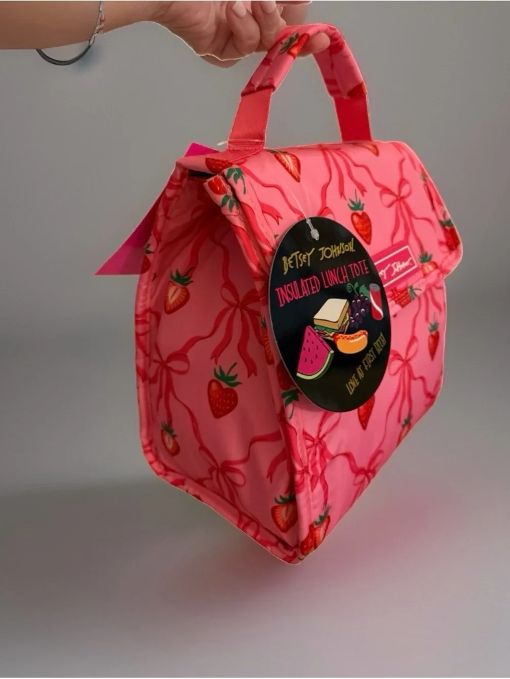 Betsey Johnson Pink Strawberry & Ribbon Insulated Lunch Tote NWT